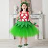 Halloween Costume for Girls Chirdren Summer Red and Green Floral Hawaiian Party Dress with Wreath Outfit for Halloween