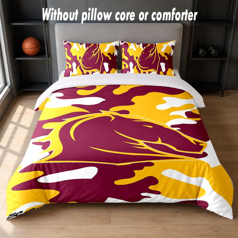 Brisbane Broncos Design Bed Bedding Set 1 Duvet Cover + 2 Pillowcases Soft Breathable Household Bed Linens