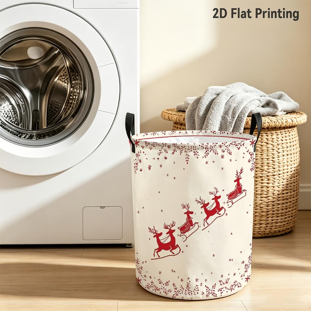 1pc, 2D Flat Holiday Christmas Reindeer Sled Laundry Basket, Red Reindeer Sled, Laundry Room, Home Wardrobe, Bedroom Corner, Holiday Party Decoration,