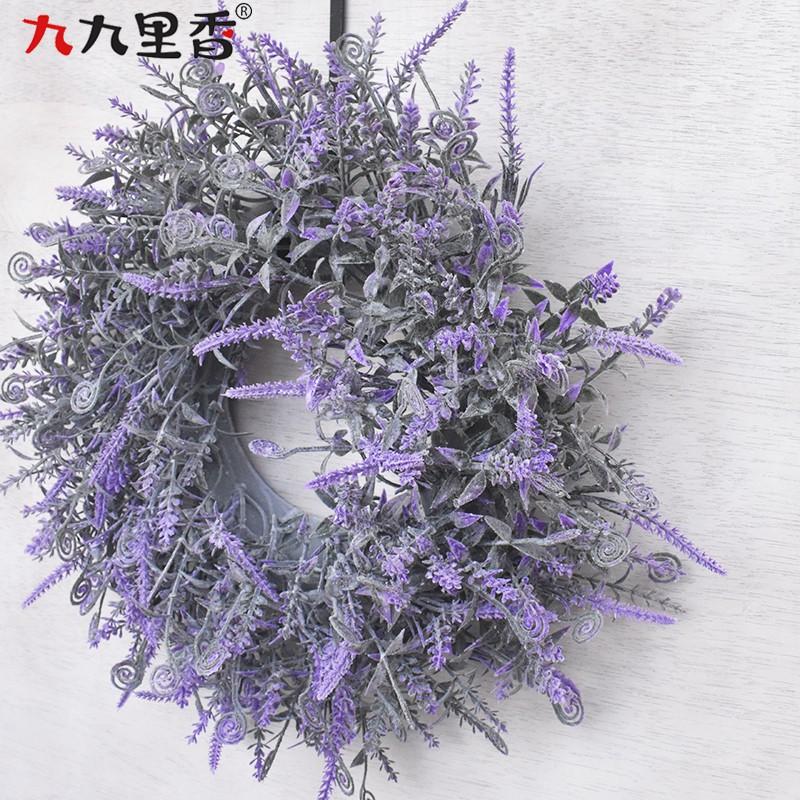 Small Artificial Lavender Wreath Door Decoration Faux Floral Ring With Soft Foliage American Style Home Decor