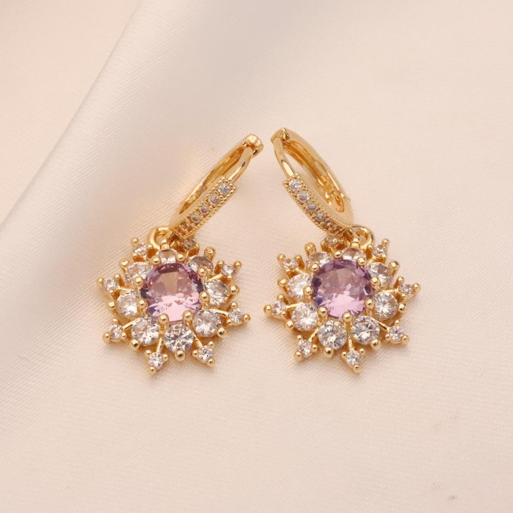 1 Pair Luxury Purple Flowers Dangle Earrings for Women Zirconia Earring Jewelry Wedding Party Accessories