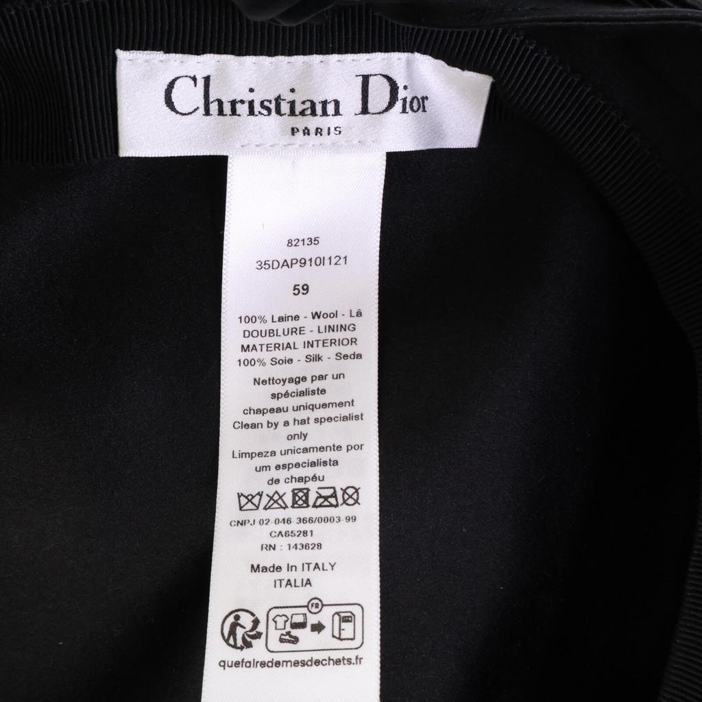 Dior [Excellent Condition/Domestically Authorized] 35DAP910I121 Wool Houndstooth Beret with Ribbon Design Hat 59 Black WhiteUsed