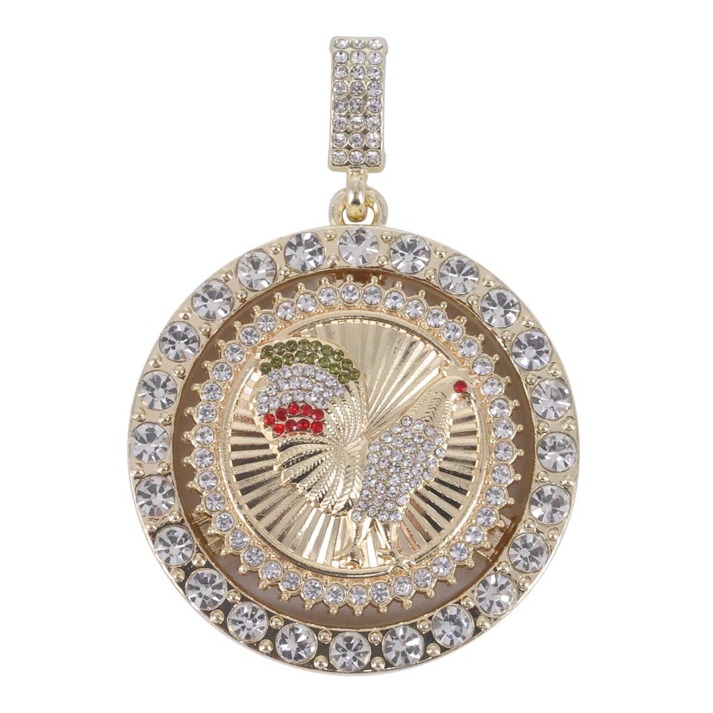 European American Hip Hop Men Full Diamond Rooster Pendant Alloy Enamel Rotatable Niche Rap Fashion Jewelry