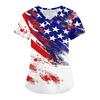 Women's Fashion V-neck Short Sleeve Workwear With Pockets  Independence Day Printed Tops