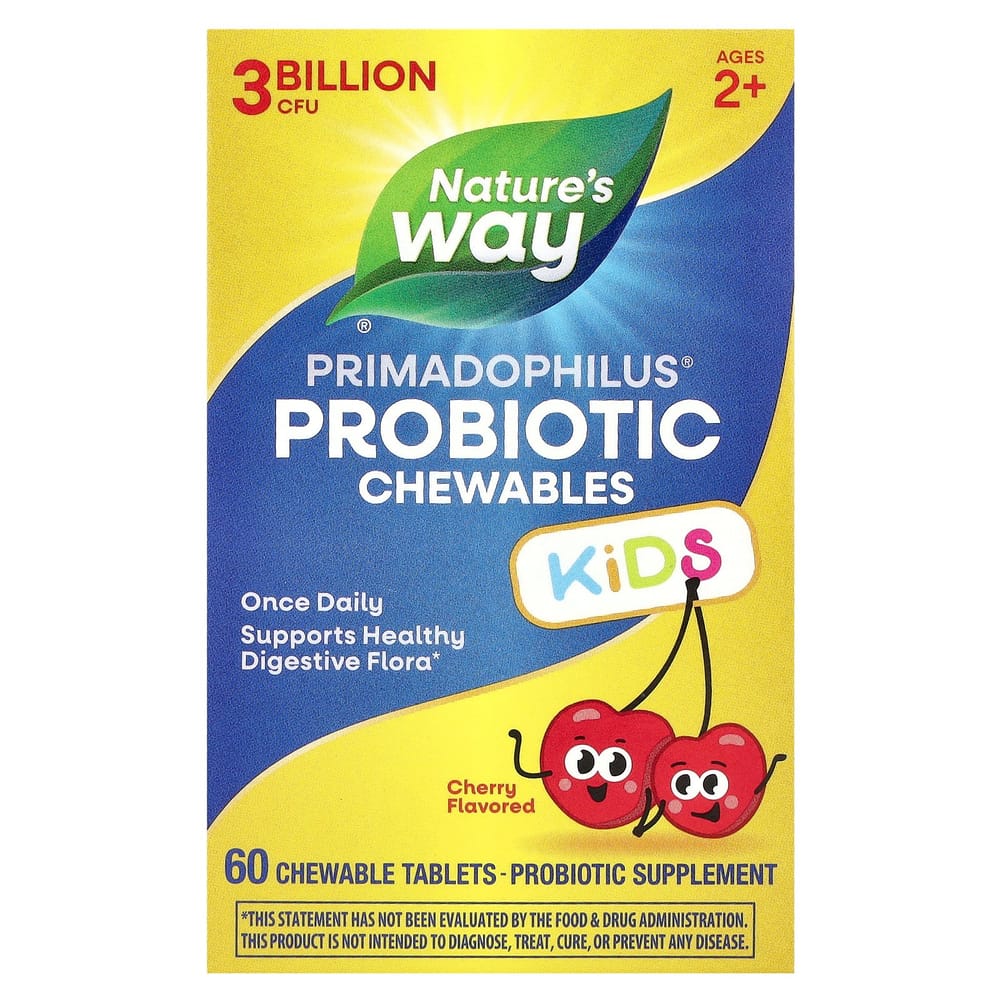 Nature's Way Primadophilus Kids' Chewable Probiotic, Cherry Flavor, 60 Tablets (Ages 2-12)