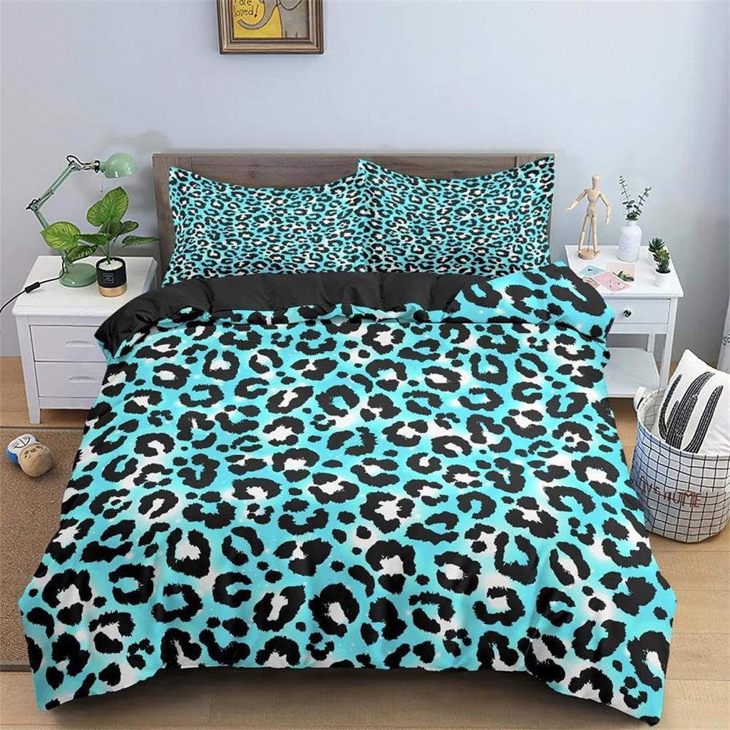 Animal Leopard Print Bedding Set, Microfiber Leopard Print Quilt Cover Witn Pillowcases, Reversible Duvet for Teens Girls Kids