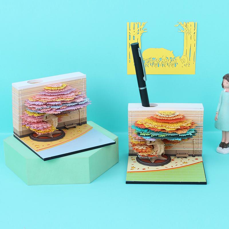 Creative Decoration Paper Craft Four Seasons Tree 3D Notepad Paper Carving Landscape Custom Memo Pad Sticky Note for Paper Gift