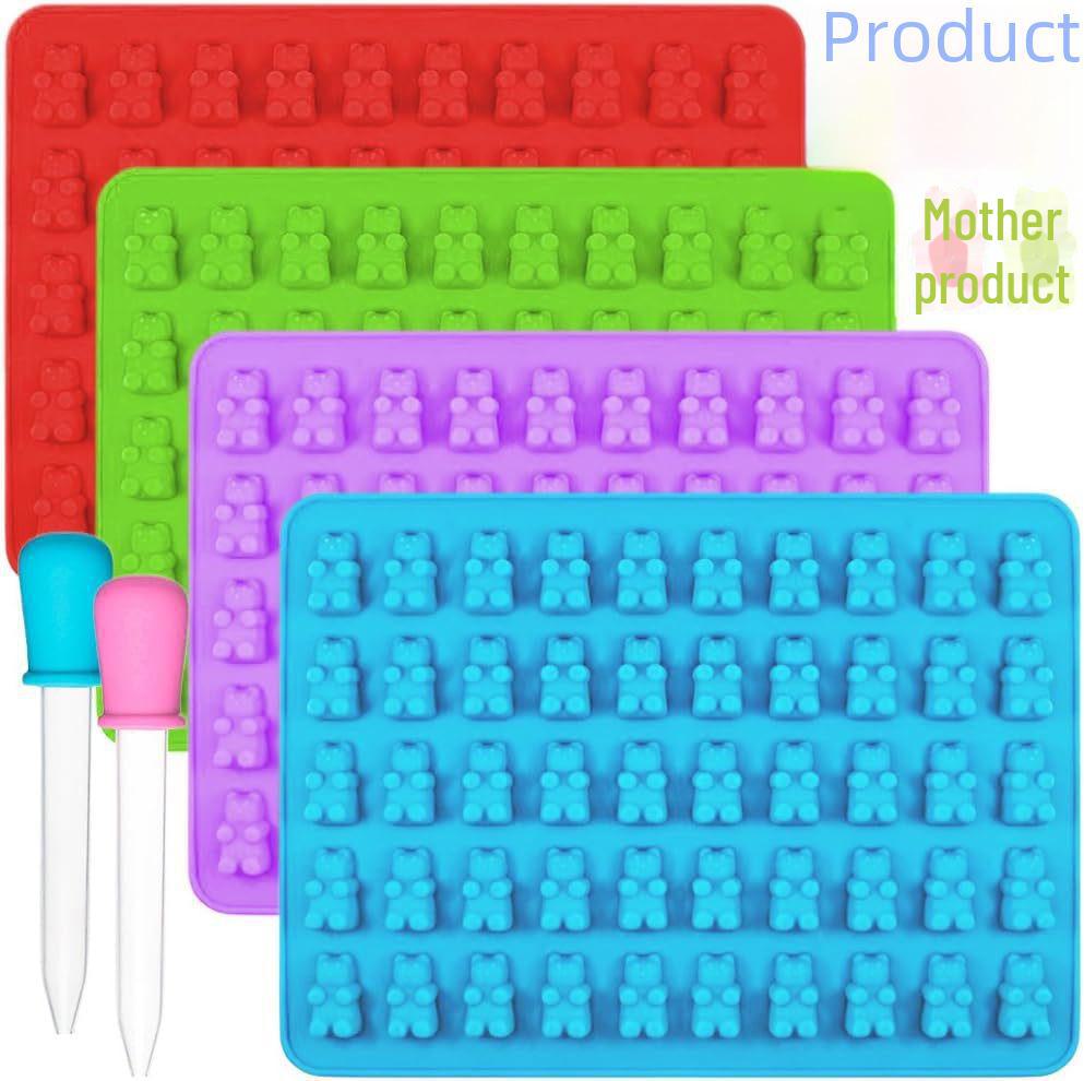50-Piece Food Grade Silicone Gummy Bear Chocolate Molds - Cute Cartoon Design for DIY Baking