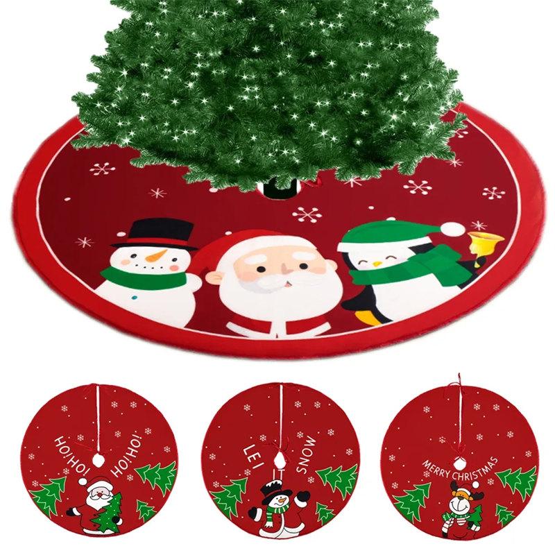 60/70/90Cm Christmas Tree Skirt Red Christmas Tree Foot Cover Santa Claus Snowflake Christmas Tree Carpet Base Mat Decorations