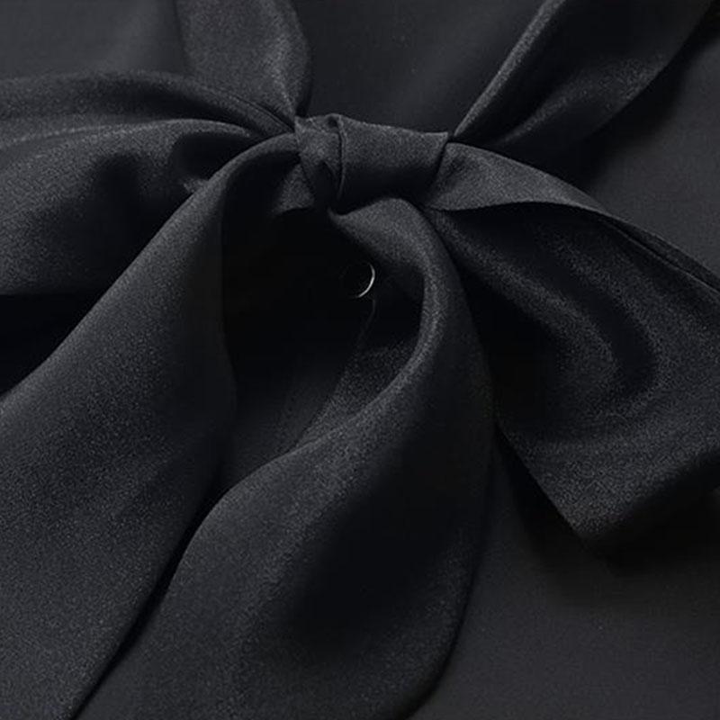 Летняя модная туника, женская блузка, футболки с длинным рукавом, бантом, шифоновым v-образным вырезом, официальные женские белые, черные рубашки, пуловер