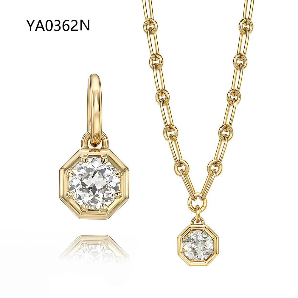 Abiding Latest Geometric Aesthetic Classic Prong Setting 925 Silver Octagonal Frame GRA Moissanite Pendants Charms Necklaces