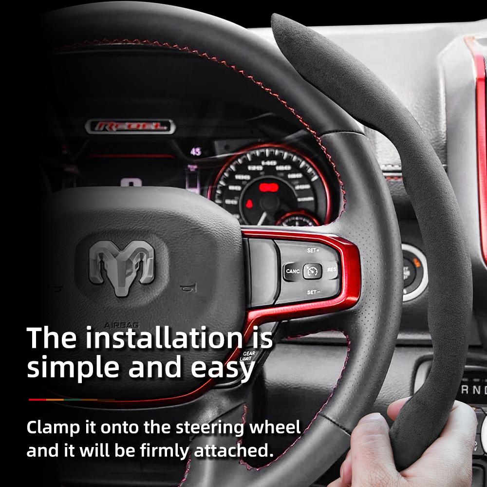 bpzsw1 Suitable for Ram Anti-Slip Buckle Segmented Suede Steering Wheel Cover for Models Such as Pickup Promaster Rampage 1500 2500 3500 4000 4500