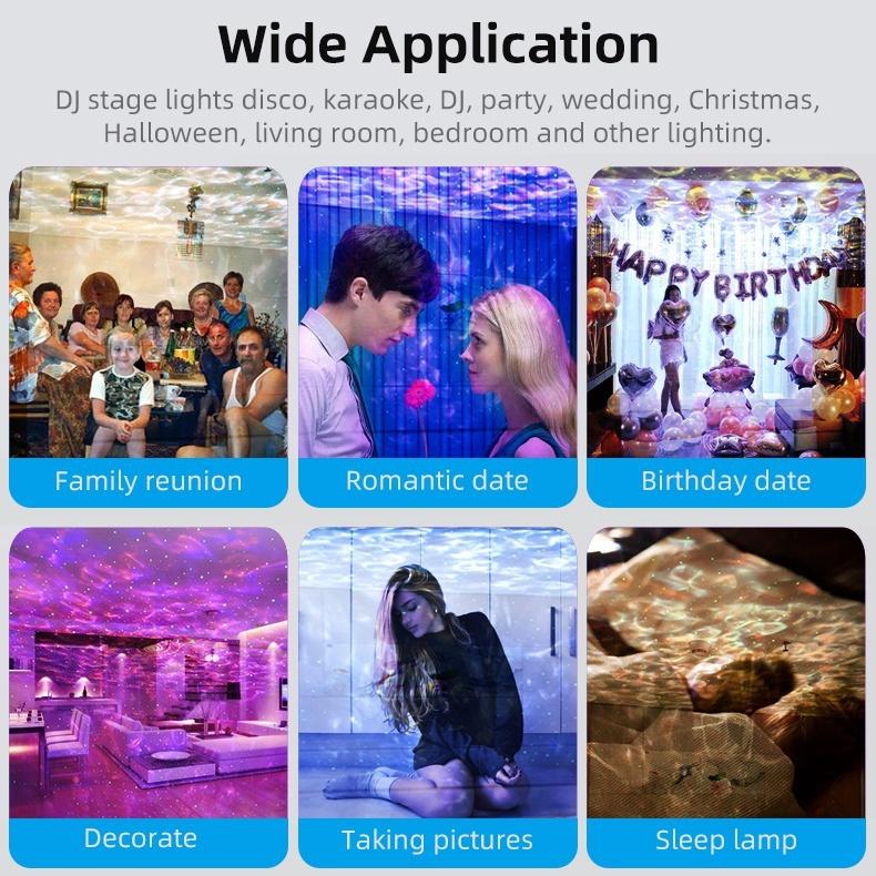 Bluetooth-проектор со звездами, ночник, голосовое и дистанционное управление, 38 режимов освещения, встроенный музыкальный плеер, проекционная лампа Star Galaxy, океанская волна