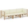 VidaXL Garden Lounge Set 3 Pcs with Cream White Cushions Bamboo