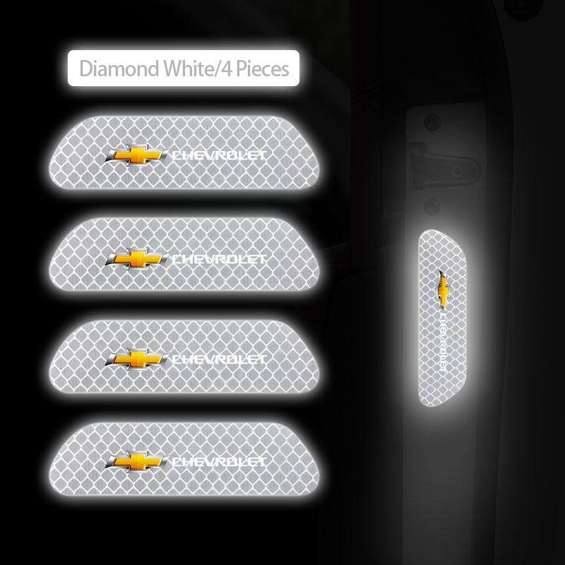 AABHD1 4pcs Car Door Sticker Reflective Safety Warning Mark Decoration Decals For Chevrolet Spark Captiva Cruze Tracker Epica Optra SS
