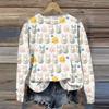 Женская мода Пасха Печатный Длинный рукав Свободный круглый вырез Толстовка Топ Осень