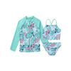 3pcs Kids Girls Swimsuit Sun Protection Rash Guard Shirt Bathing Suit Long Sleeves Coat with Vest Top and Briefs