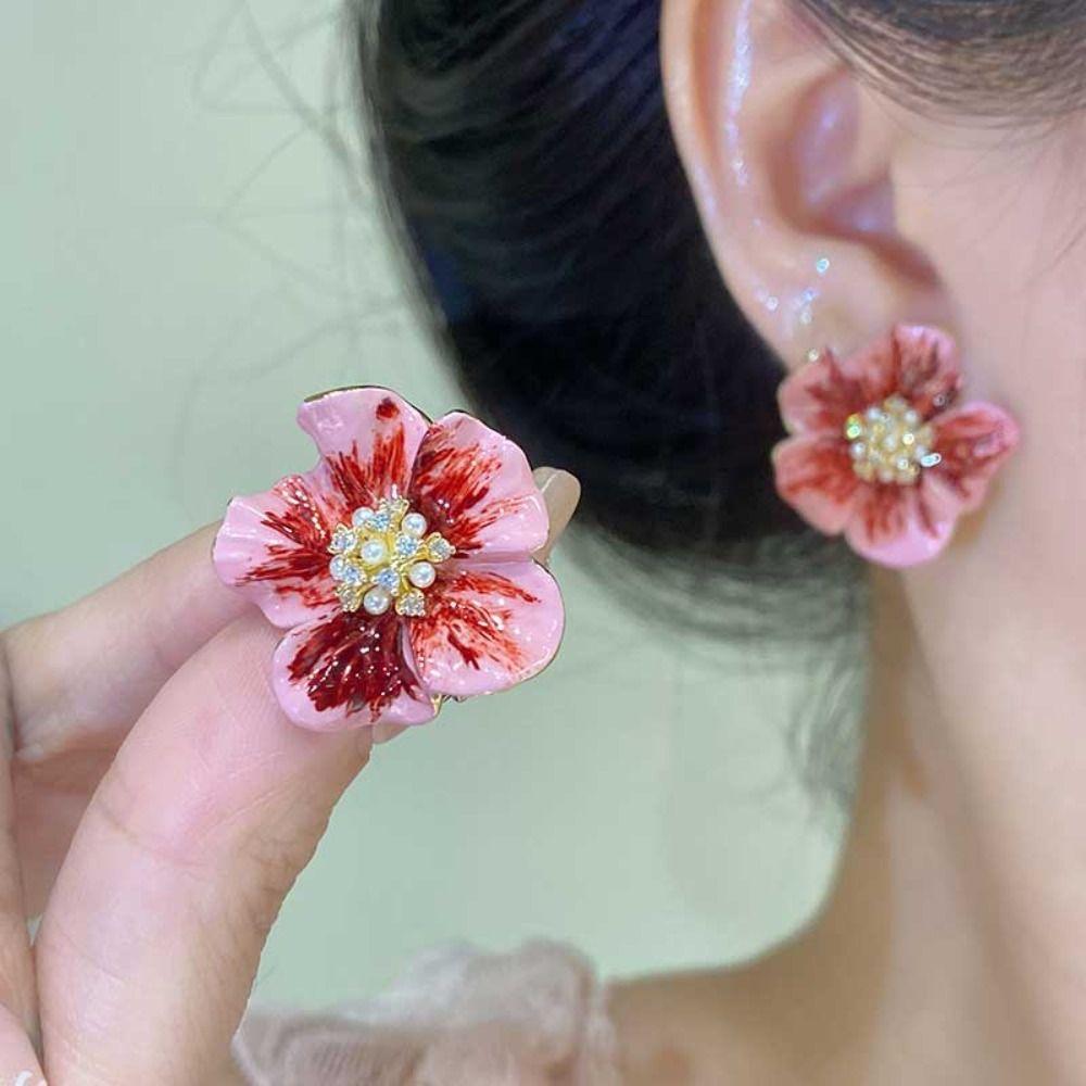 Серьги Sweet Flower Pearl, темпераментные серьги в корейском стиле, серьги-гвоздики в виде цветка с каплями масла для женщин