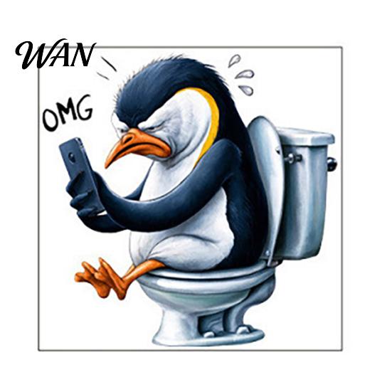 Long-lasting Toilet Decal Cute Animal Reading Newspaper Sticker, Funny Cartoon Waterproof Decoration Sticker Self-Adhesive Tank Lid for Bathroom PVC