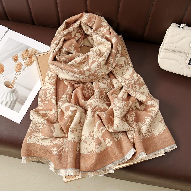 Winter Warm Printed Cashmere Scarf for Women Thick Feathered Edge Blanket Wraps Pashmina Bufanda Tassel Female Long Foulard