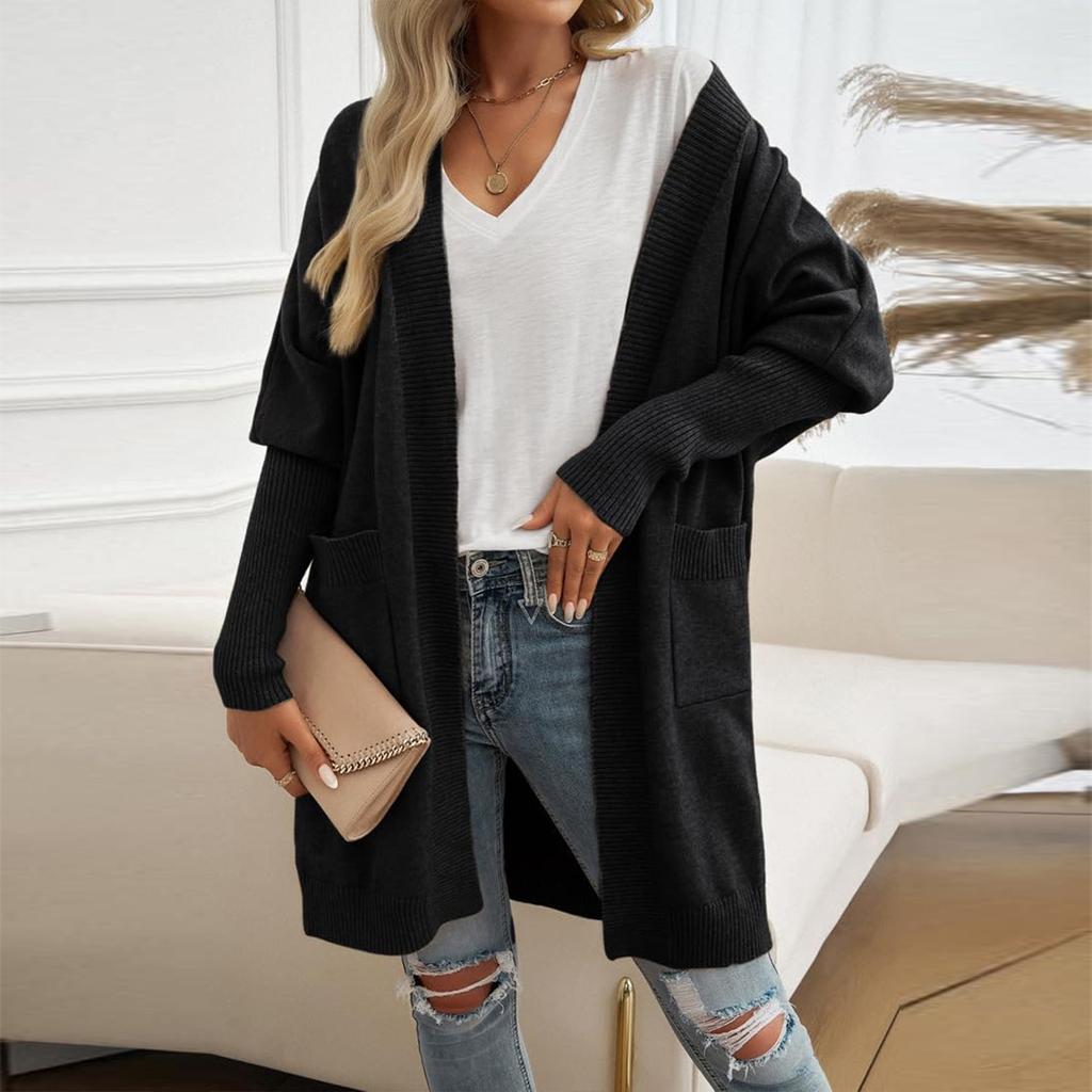 Женские кардиганы большого размера, однотонный мягкий вязаный кардиган с длинными рукавами и карманами