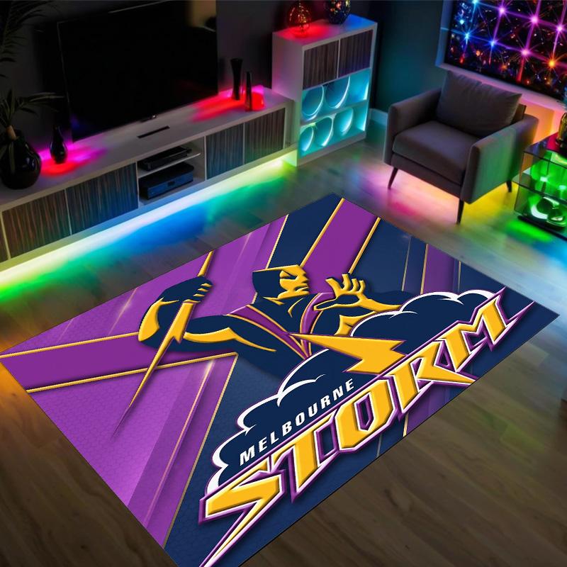 Melbourne Storm Design Crystal Velvet Carpet Cozy Non?Slip Printed Rug For Bedroom Living Room Entrance