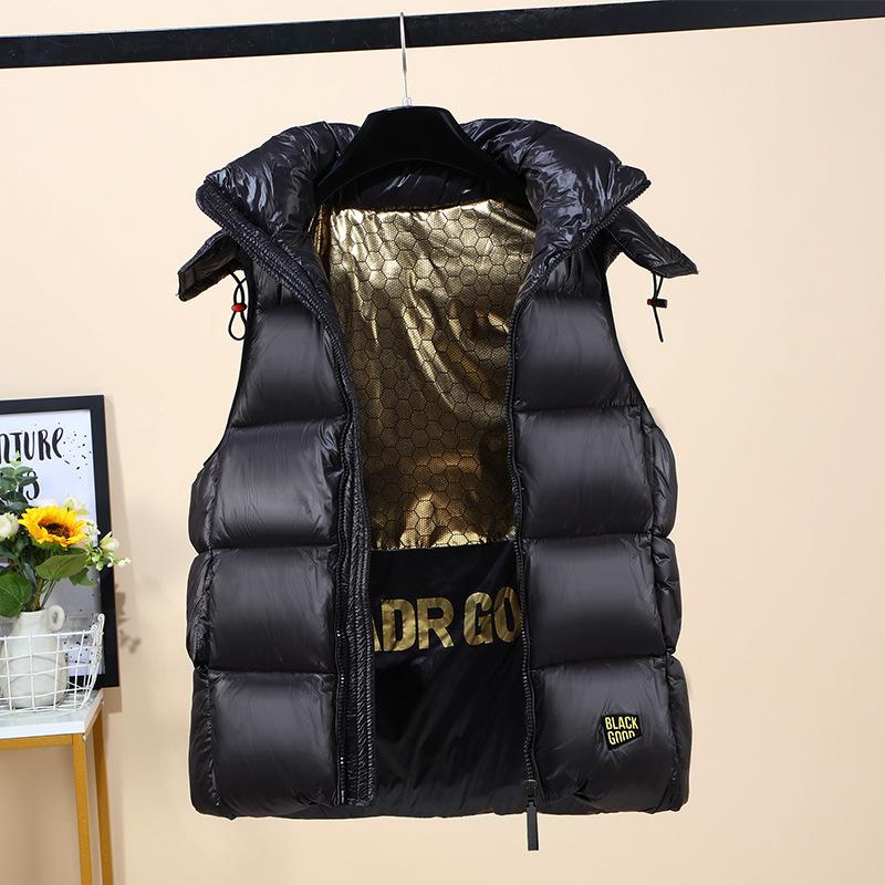 Internet celebrities black and gold down cotton live hat vest men and women wear new autumn and winter thickened warm vest