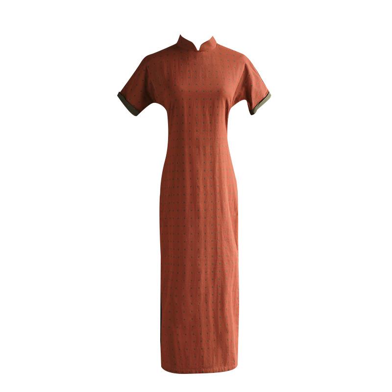 New Chinese girl cotton cheongsam daily improvement 1011 new summer retro polka dot dress single layer orange