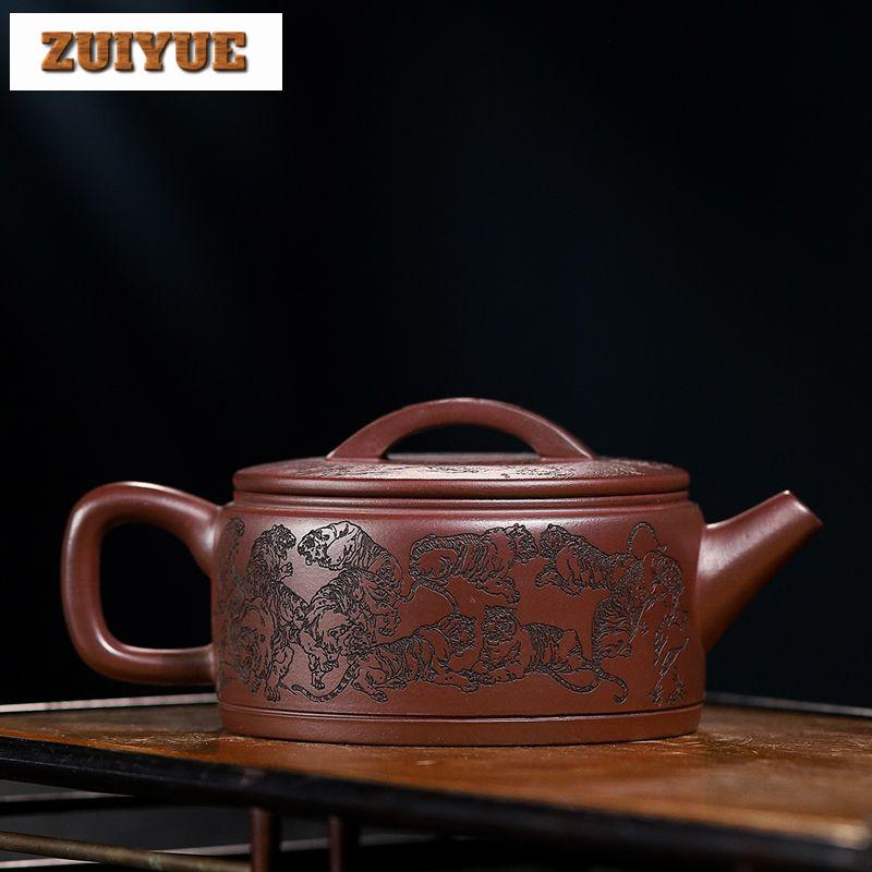 270ml Yixing Purple Clay Teapots Handmade Large Caliber Pot Raw Ore Dragon's Blood Sand Kettle With Strainer Zisha Tea Set Craft