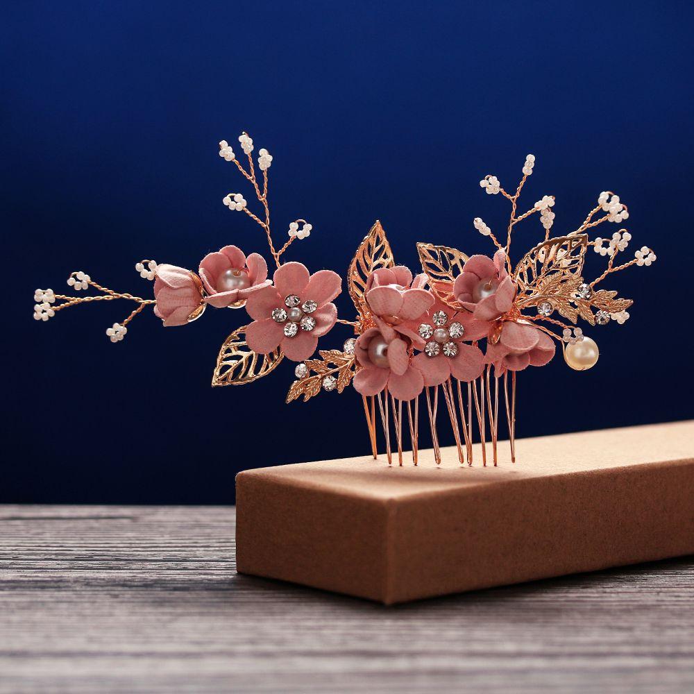 Модные украшения для волос подружки невесты Кристальная корона Гребни для волос Свадебные заколки Цветок Заколка для волос Листья Тиара