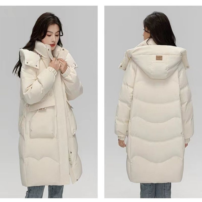Женский элитный пуховик средней длины, зимняя свободная куртка на белом утином пуху