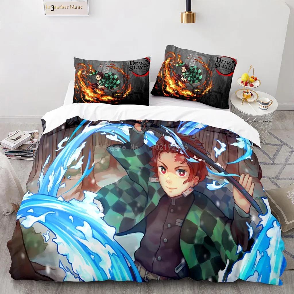 Популярный комплект постельного белья Demon Slayer с принтом аниме, пододеяльник, наволочки, комплект для детской комнаты, товары для дома оптом