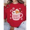 MERRY BRIGHT Christmas Gingerbread Printed Hoodie Autumn and Winter Women's Round Neck Top Long Sleeved Pullover Casual Clothing