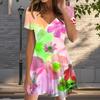 Summer Fashion Women's V Neck Short Sleeve Flower Printed  Dress Sex Short Skirt Dresses