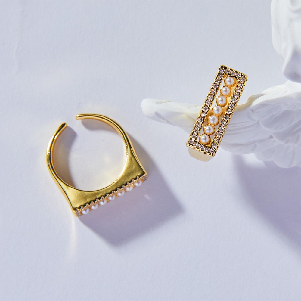 Light Luxury Jewelry Copper Diamond Bead Open Ring Women'S Tail Ring Creative Personalized Accessories Ring