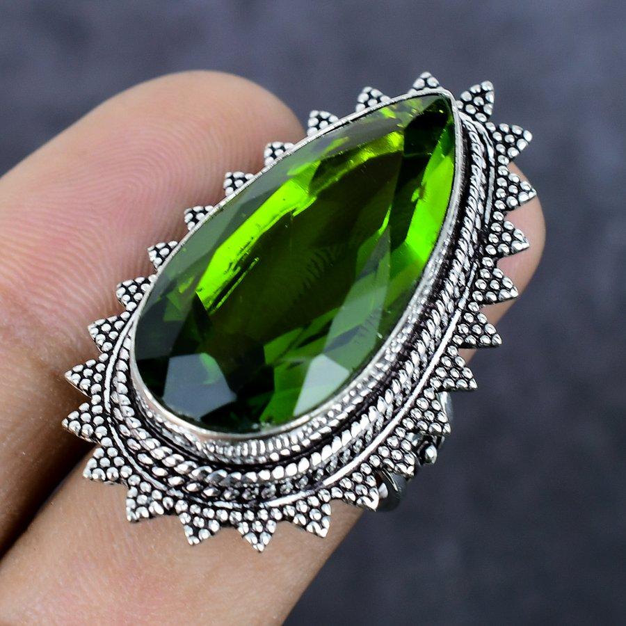 Natural Peridot Gemstone Handmade 925 Sterling Silver Jewelry Ring Size 6.5 E2n76