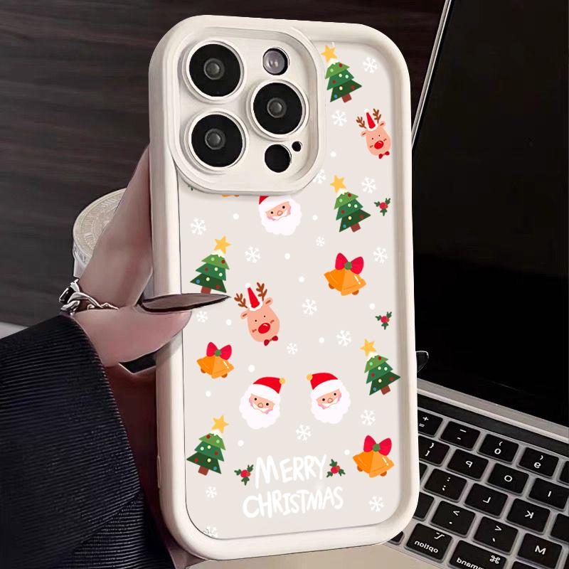 Мягкий чехол из термополиуретана конфетного цвета для iPhone 16 Pro 15 14 Plus 13 12 11 Pro Max Xs Xr 8 7 с рисунком Санта-Клауса и лося, противоударный защитный чехол для объектива