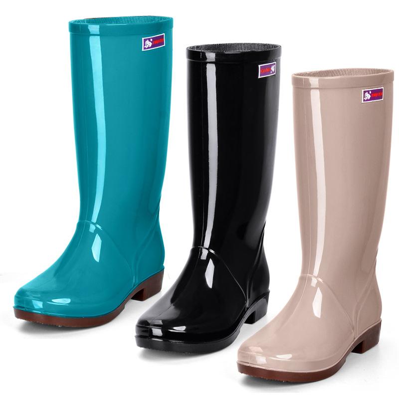 Women's Rain Shoes Casual PVC with Velvet Waterproof Non-slip Knee-high Boots New Fashion Tide for Reasons Botas De Mujer