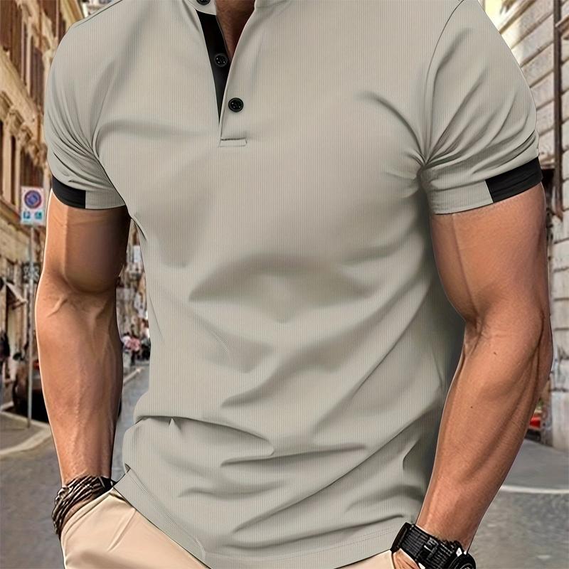 Летняя мужская однотонная футболка Henry с воротником-стойкой, повседневная спортивная рубашка Henry с коротким рукавом