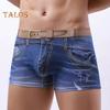 Men Boxer Underwear Imitation Jeans 3D Printed Boxer Briefs Mid-rise Elastic Waistband Double-Sided Reinforcement Panties