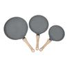 Набор из 3 сковородок серого цвета, 3 размера, многофункциональная, антипригарная, с деревянной ручкой, для блинов