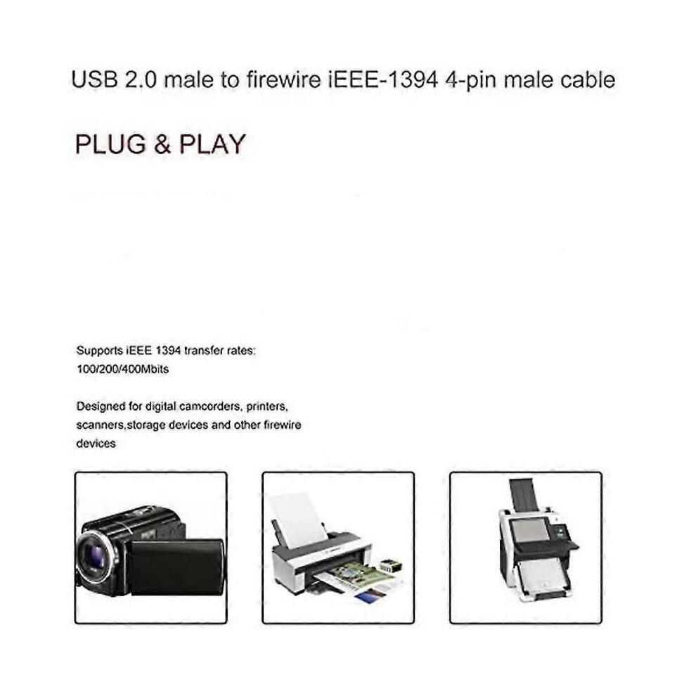 Cable Usb Male To Firewire Plug To Mini 4-pin To Firewire Adaptor