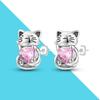 Серьги-гвоздики в виде милой кошки розового цвета с фианитами и серебряным узором для женщин, подарок на годовщину