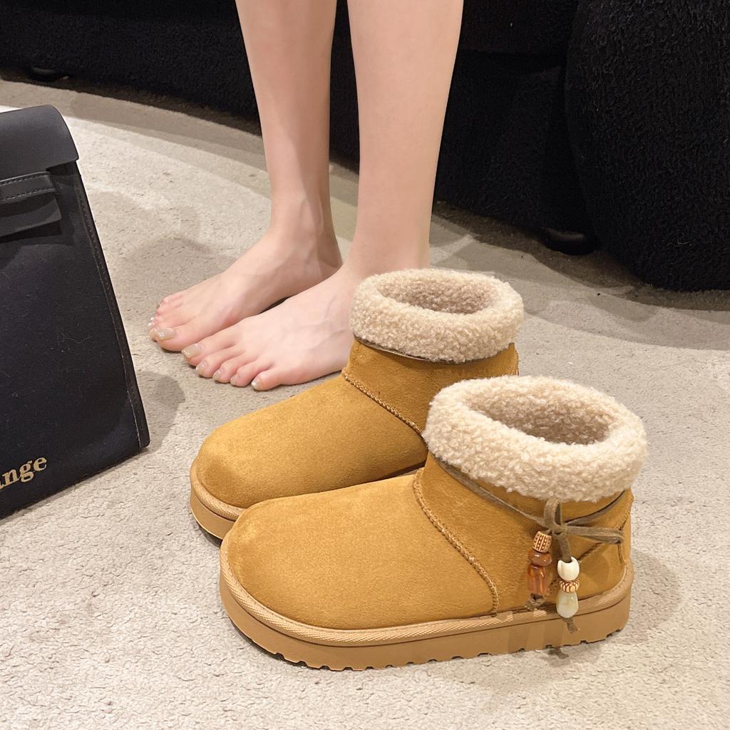 Winter New Women's Snow Boots Fluffy Retro Versatile Cover Feet Medium Tube Thick Velvet Warm Cotton Shoes Women's Large Size