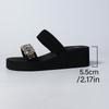 Shiny Rhinestone Wedge Sandals for Women Summer Fashion Black Platform Slippers Woman Plus Size Thick Sole Non Slip Beach Slides