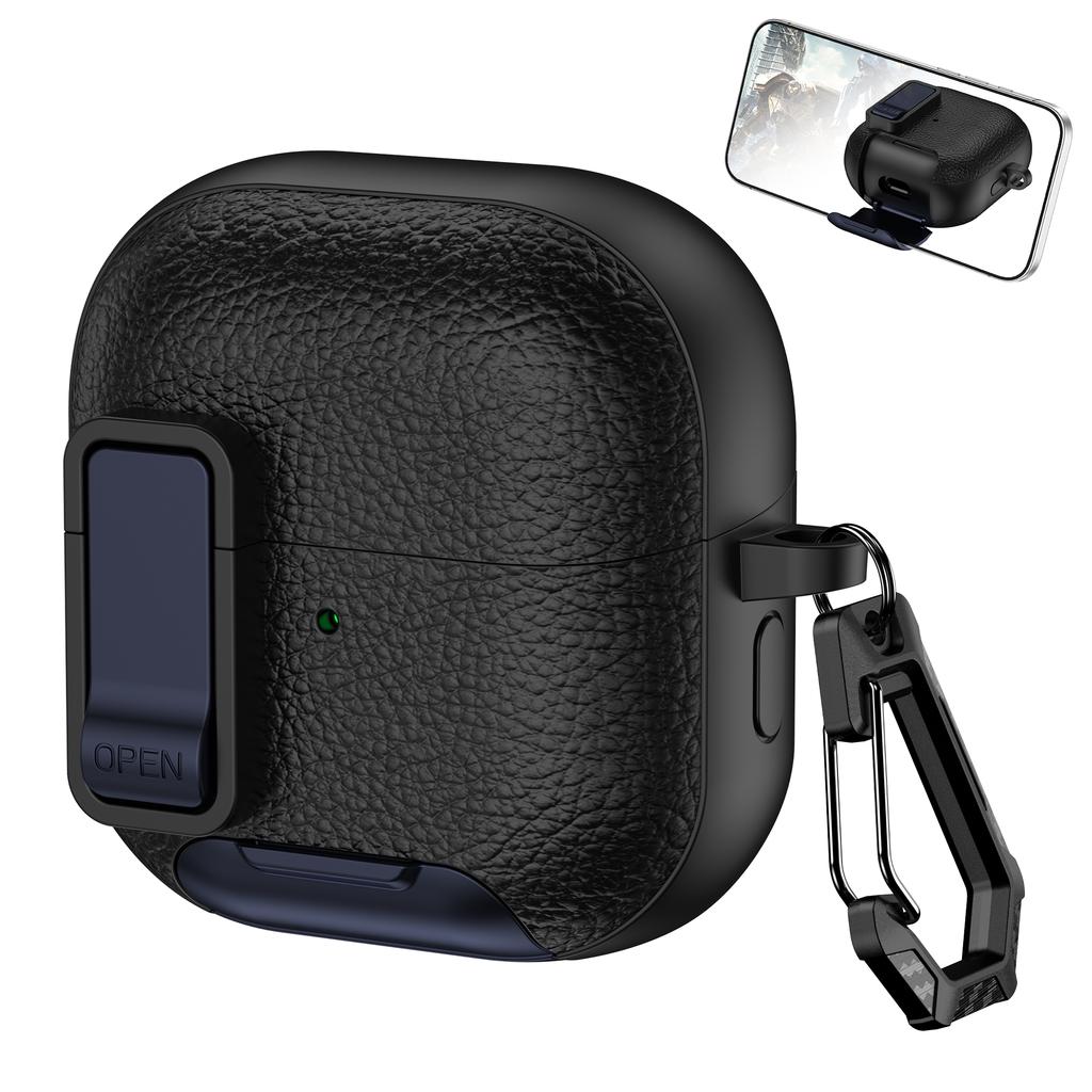 Защитный чехол для Huawei FreeClip 2 с текстурой кожи, дизайн с замком, чехол для беспроводных наушников с функцией подставки для телефона/Пряжкой