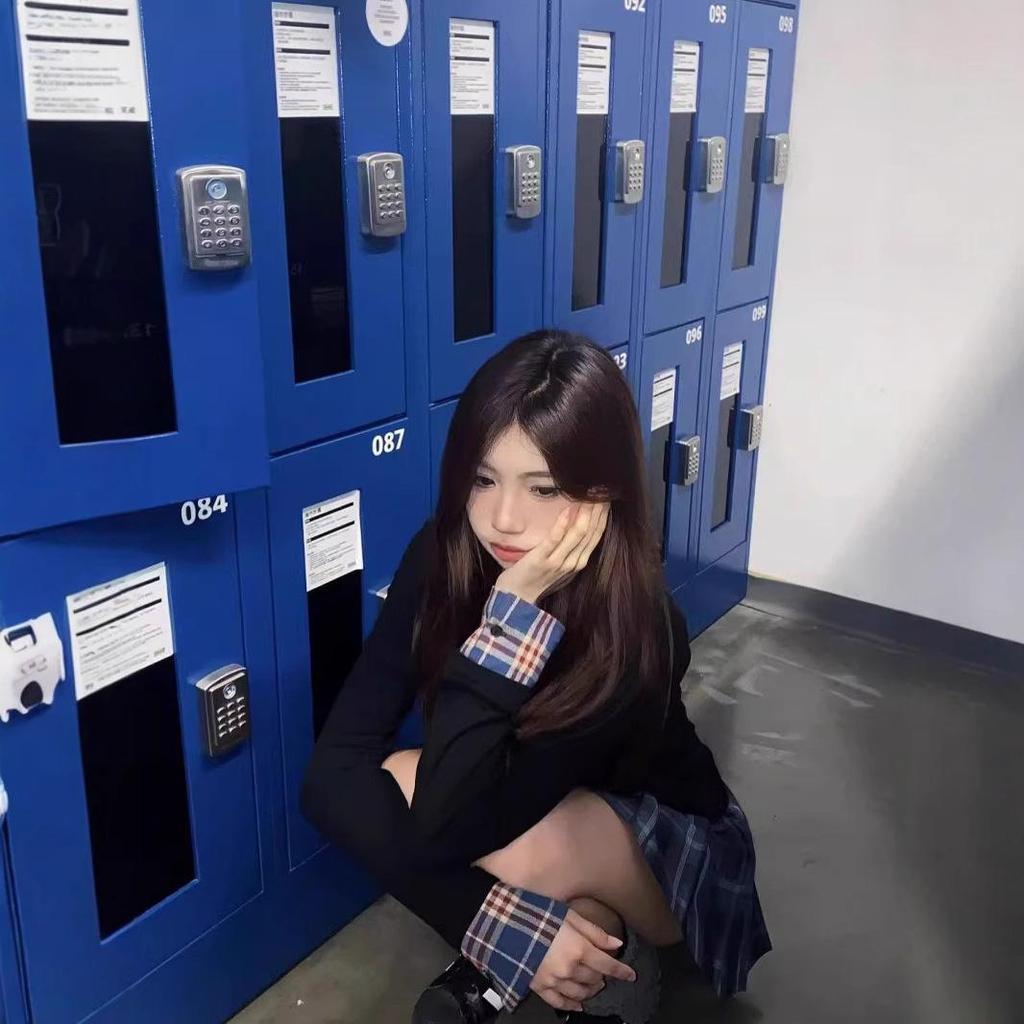 Корейский стиль, клетчатый колор-блок, поло-воротник, костюм-двойка, длинный рукав, облегающий крой, женский, миниатюрный, весенний топ