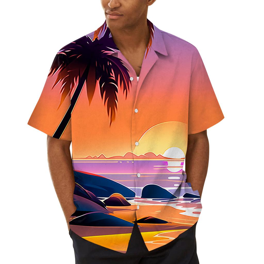 Гавайская рубашка для мужчин, мужские винтажные рубашки для боулинга на пуговицах, летняя пляжная рубашка с коротким рукавом