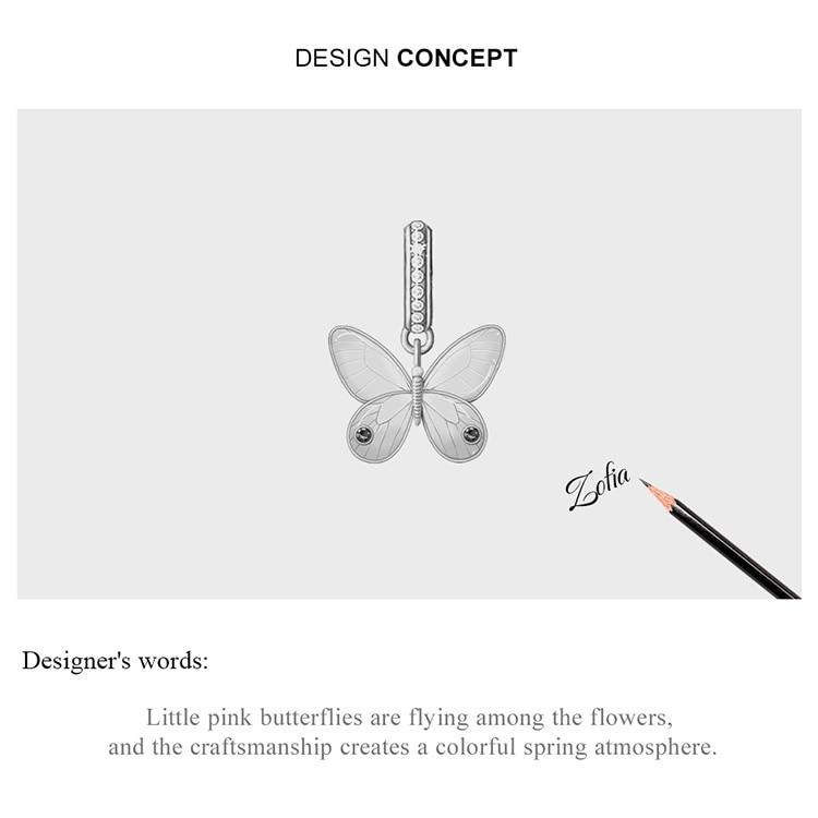 WOSTU Эмалированная розовая бабочка из стерлингового серебра 925 пробы, подвеска-подвеска, подходит для оригинального серебряного браслета для девочек, ювелирные изделия своими руками