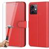 Protective Case - E.F.CONNECTION - for Redmi Note 12 - Red - Leather Effect - Magnetic Closure - 2 Tempered Glasses